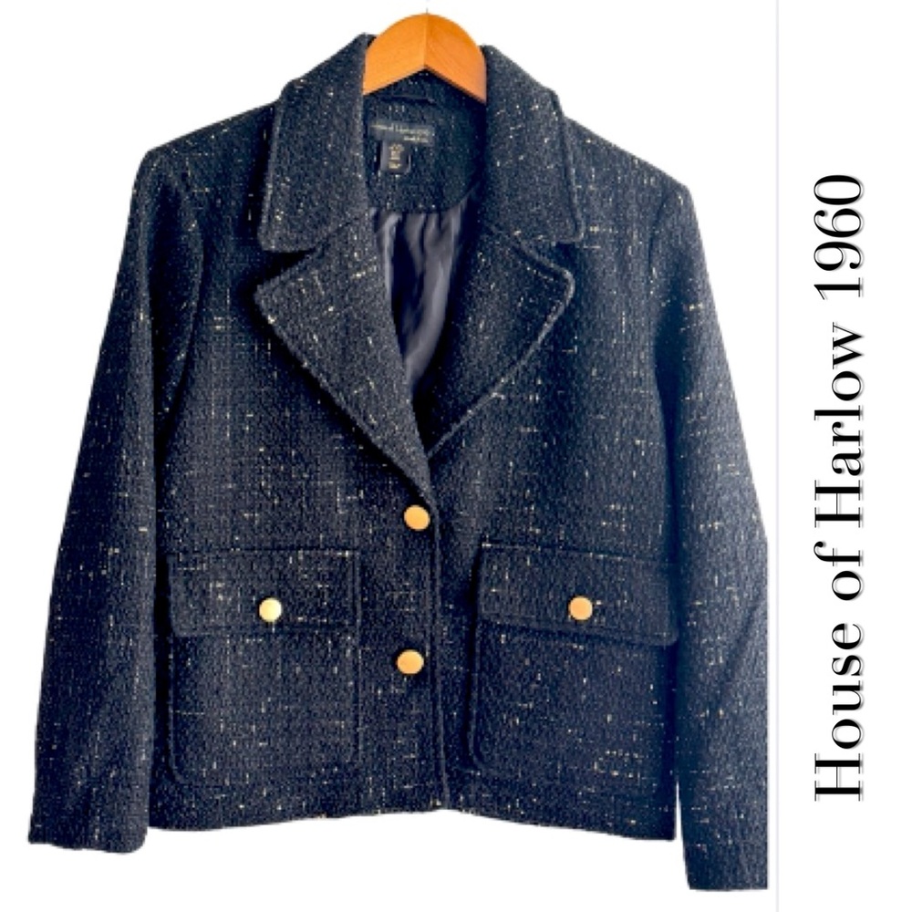 Black Tweed Jacket with gold lurex, House of Harlow 1960 Nicole Richie Sz XS